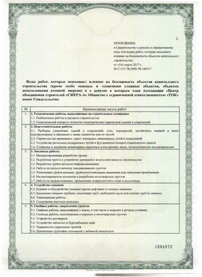Certificate of admission to a certain type of work or types of work that affect the safety of capital construction facilities (Self-regulating organization (SRO) Association