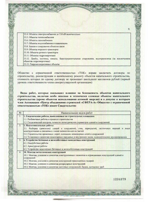 Certificate of admission to a certain type of work or types of work that affect the safety of capital construction facilities (Self-regulating organization (SRO) Association
