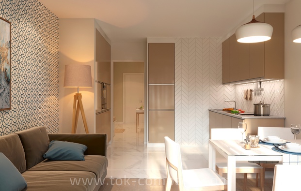 Design-project of a one-room apartment, embankment of the Smolenki River, St. Petersburg