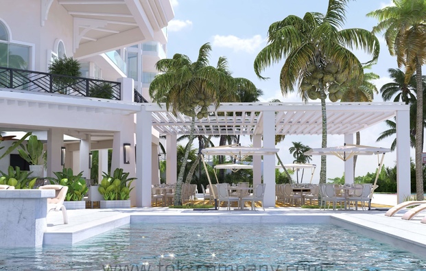 3D visualizations of the outside hotel area on Sunny Isles Beach, Florida, USA