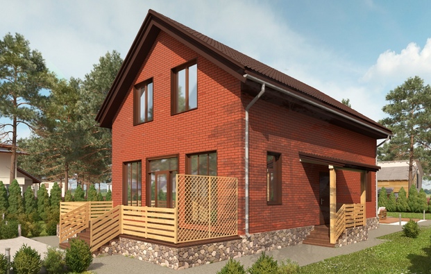 Architectural project of the cottage with facing brick facade decoration, gardening Klimovets,St. Petersburg