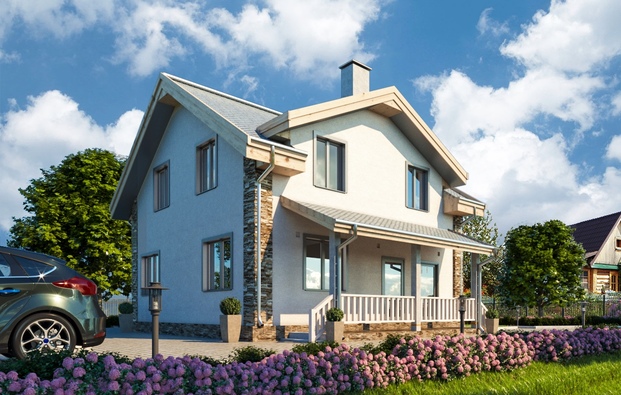 Architectural project of the cottage with decorative plaster facade decoration, Dachnoe, sadovodstvo Pensionerov Leninskogo rajona, St.Petersburg