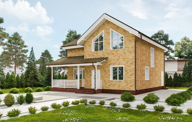 Architectural project of the cottage with facing brick facade decoration, township Sosnovo, Leningrad Region