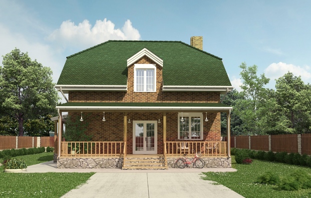 Architectural project of the cottage with facing brick facade decoration, Gatchina district, township Vysokoklyuchevoy