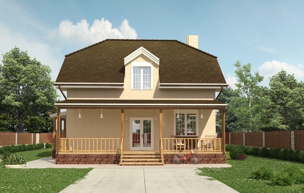 Architectural project of the cottage with decorative plaster facade decoration, Gatchina district, township Vysokoklyuchevoy